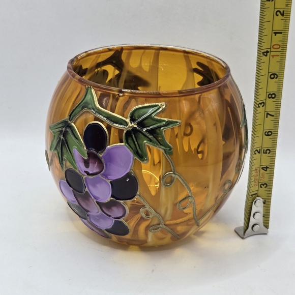 Hand Painted Yellow Orange Gold Vase GRAPES Raised 3.5 In Votive CandleHolder - Picture 16 of 16